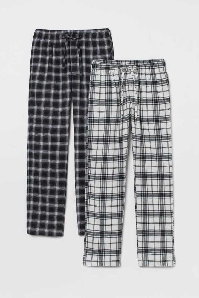 Ropa De Casa H&M 2-pack Flannel Pajama Pants Hombre Verdes Oscuro | 618529DXL