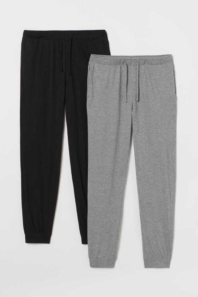 Ropa De Casa H&M 2-pack Jersey Pajama Pants Hombre Negros Grises Oscuro | 054876LNR