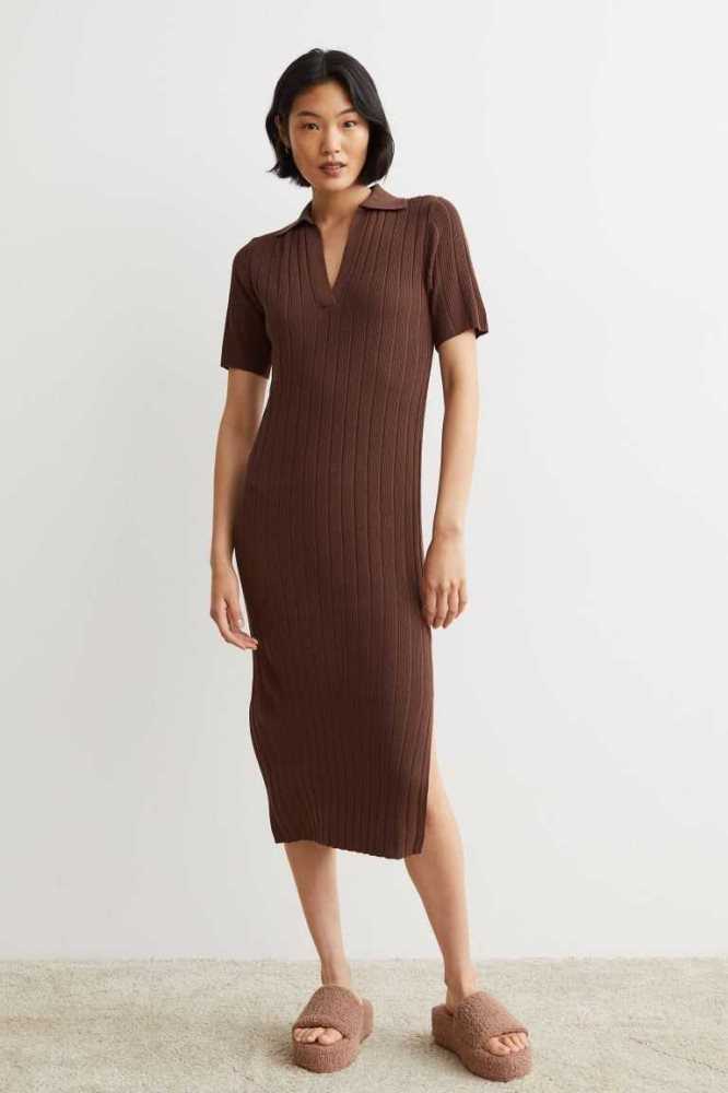 Ropa De Casa H&M Acanalado dress Mujer Marrom | 694237VJI