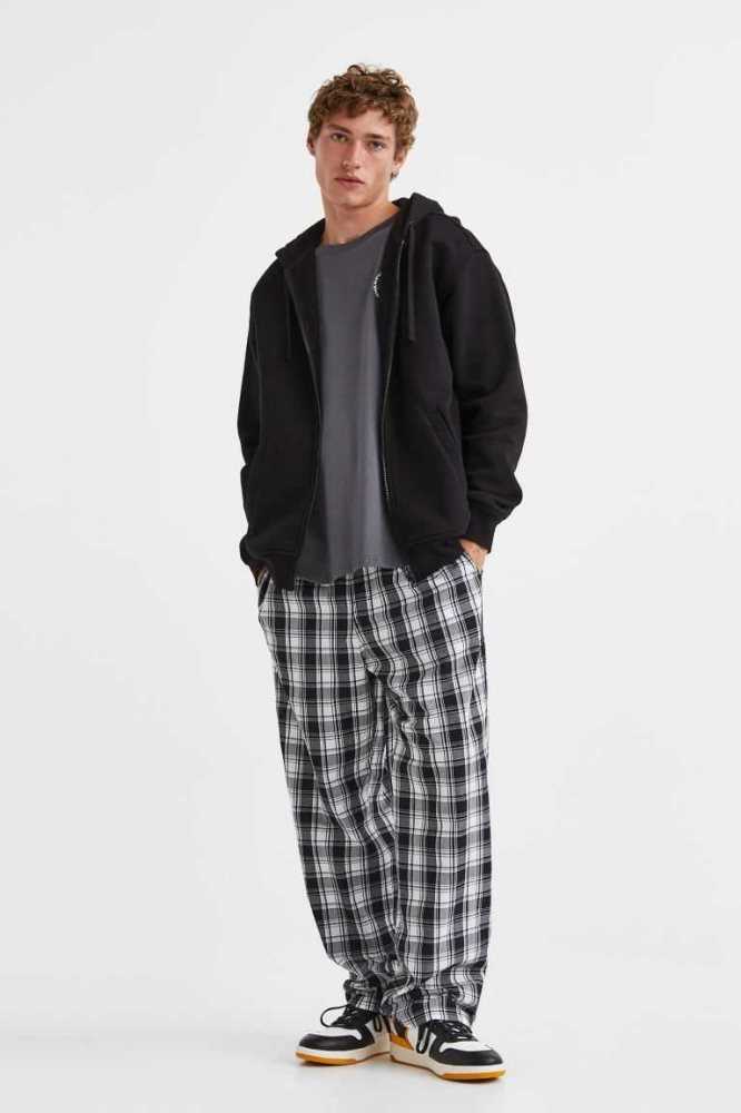 Ropa De Casa H&M Algodon Poplin Pajama Pants Hombre Negros Blancos | 497823JFC