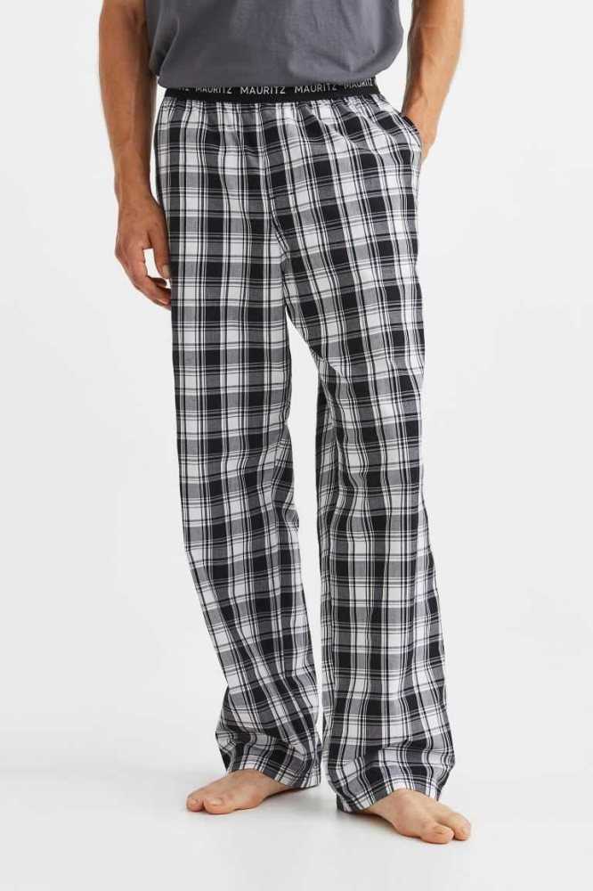 Ropa De Casa H&M Algodon Poplin Pajama Pants Hombre Negros Blancos | 497823JFC