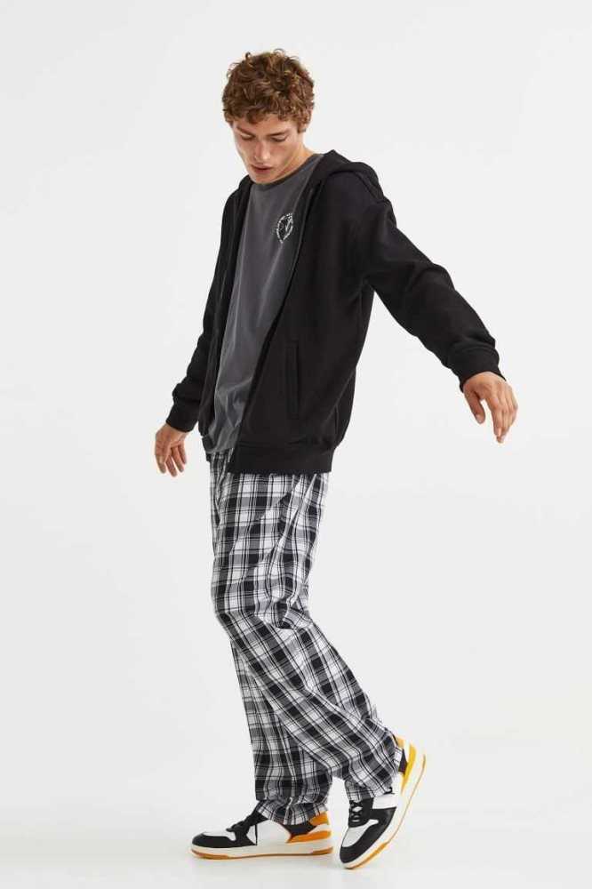 Ropa De Casa H&M Algodon Poplin Pajama Pants Hombre Negros Blancos | 497823JFC