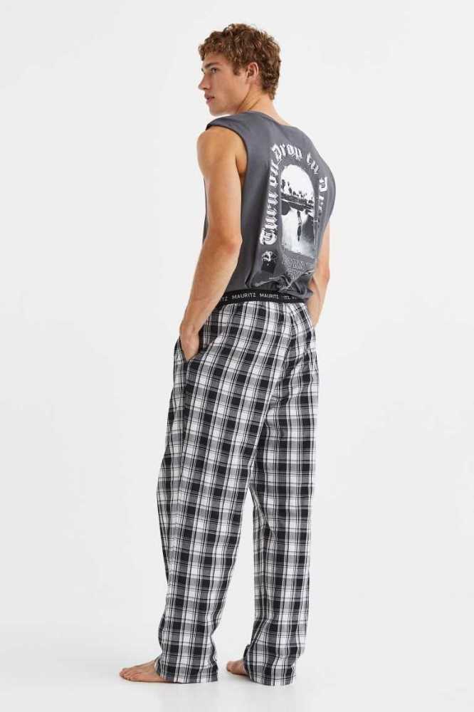 Ropa De Casa H&M Algodon Poplin Pajama Pants Hombre Negros Blancos | 497823JFC