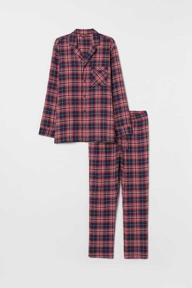 Ropa De Casa H&M Flannel Pajamas Hombre Azules Oscuro Rojos | 209453RHM