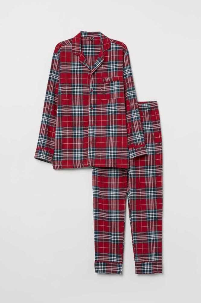 Ropa De Casa H&M Flannel Pajamas Hombre Azules Oscuro Rojos | 209453RHM