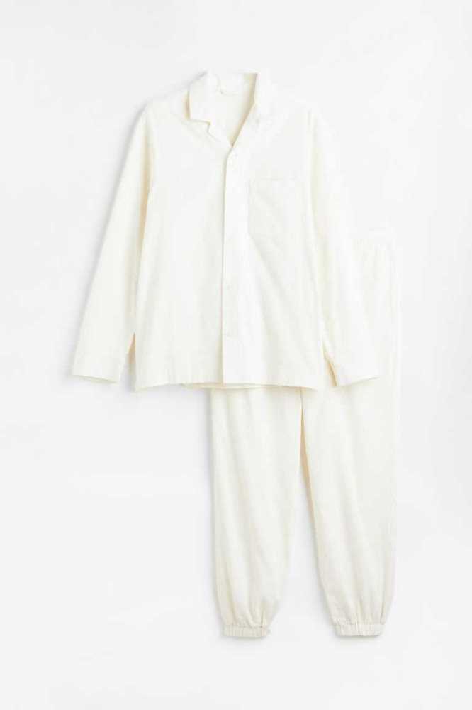 Ropa De Casa H&M Flannel Pajamas Hombre Creme | 857169PHG