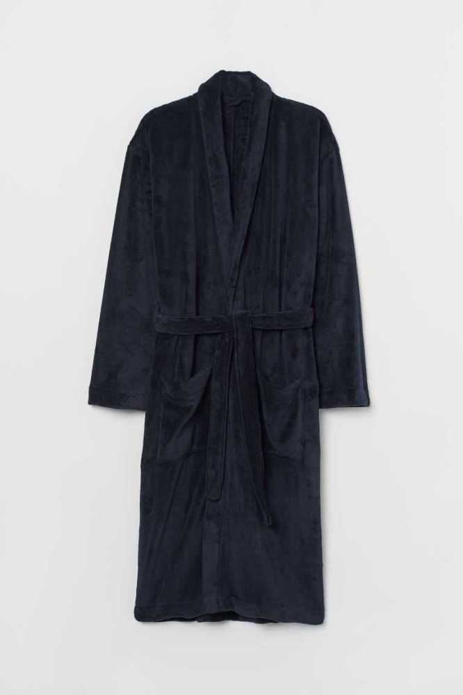 Ropa De Casa H&M Fleece Bathrobe Hombre Azules Oscuro | 490375SAG