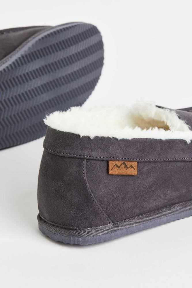 Ropa De Casa H&M Fleece-lined Slippers Hombre Grises Oscuro | 237094GBT