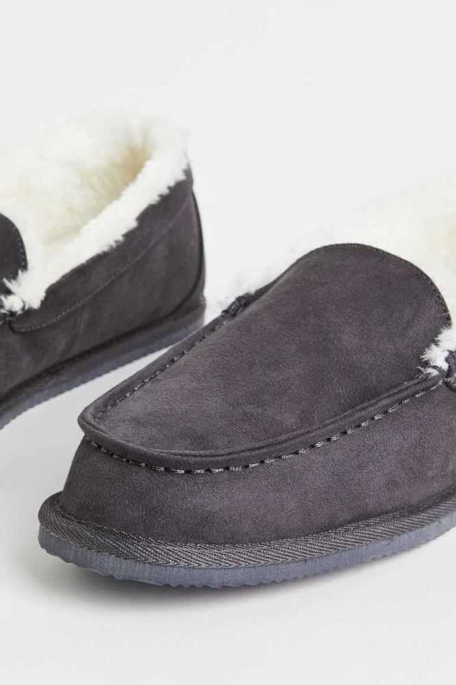 Ropa De Casa H&M Fleece-lined Slippers Hombre Grises Oscuro | 237094GBT