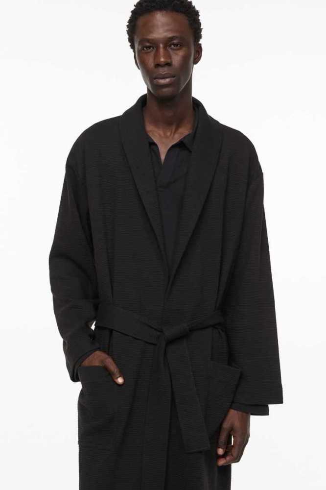 Ropa De Casa H&M Waffled Bathrobe Hombre Negros | 369527WCK