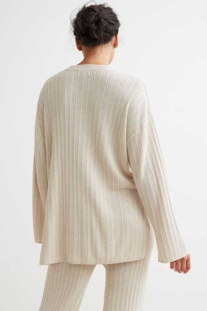 Ropa De Dormir H&M Acanalado Sueter Mujer Beige Claro | 416329PZY