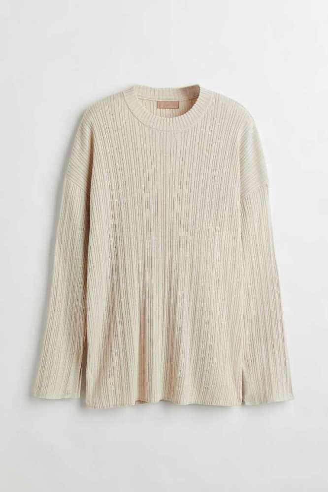 Ropa De Dormir H&M Acanalado Sueter Mujer Beige Claro | 416329PZY