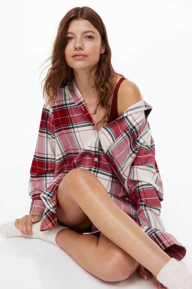 Ropa De Dormir H&M Flannel Nightshirt Mujer Rojos | 435628ZCM