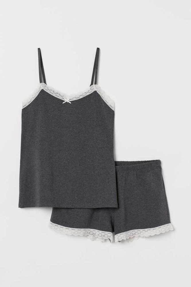 Ropa De Dormir H&M Pajama Camisole Top and Shorts Mujer Negros | 264785ELG