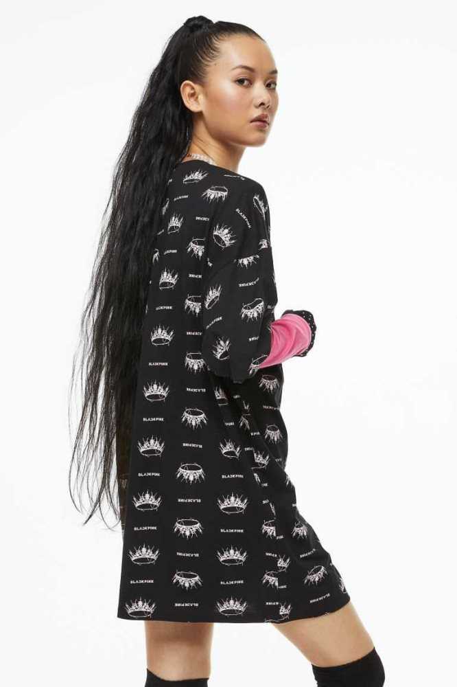 Ropa De Dormir H&M Printed Nightgown Mujer Negros | 053769WAI