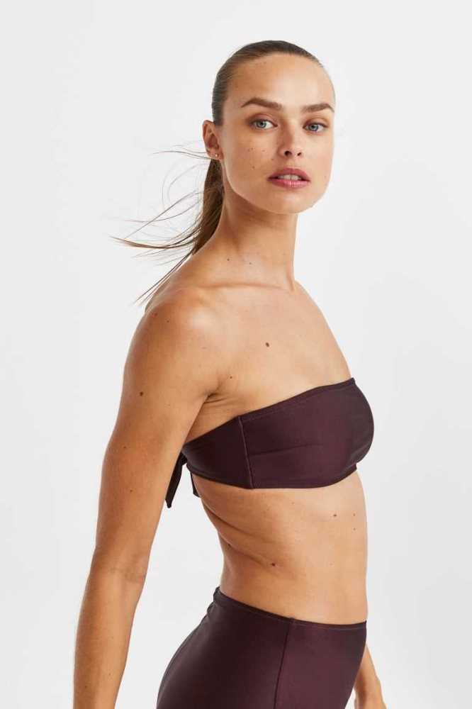 Ropa De Playa H&M Acolchado Bandeau Bikini Top Mujer Blancos | 724890GNK