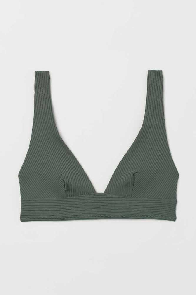 Ropa De Playa H&M Acolchado Bikini Top Mujer Kaki Claro Verdes | 120386ZHX