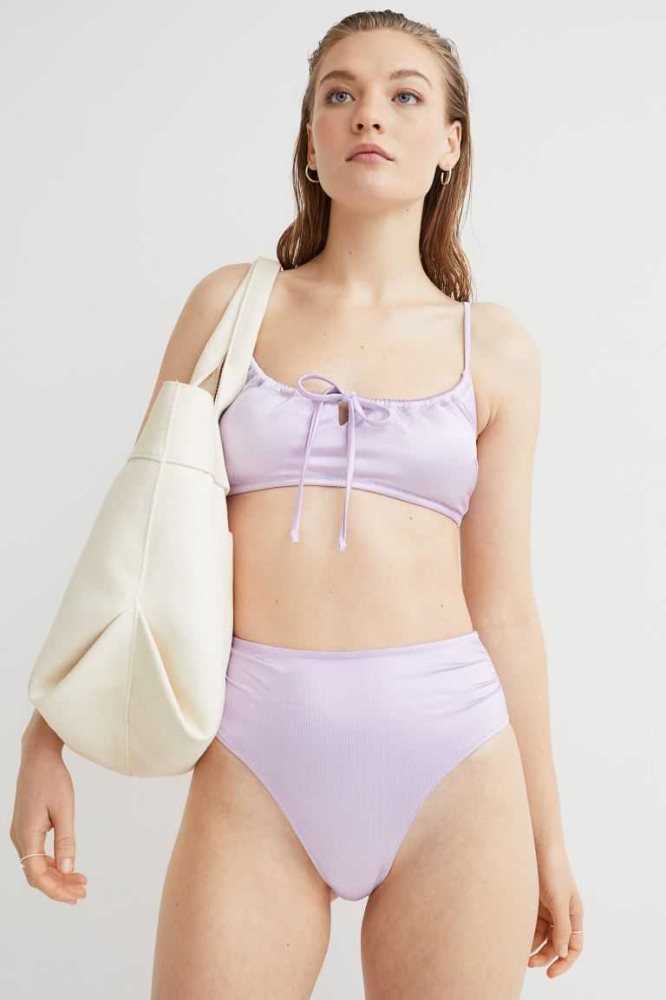 Ropa De Playa H&M Acolchado Tie-detail Bikini Top Mujer Blancos | 329471GWH