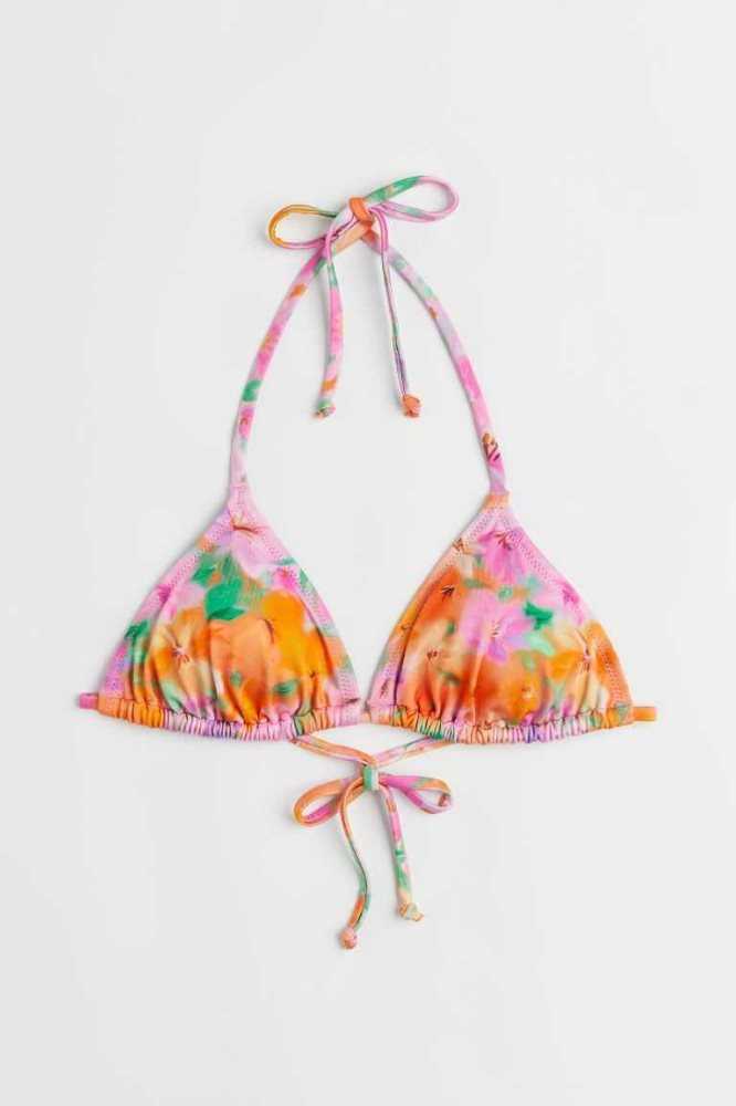 Ropa De Playa H&M Acolchado triangle bikini top Mujer Rosas Claro | 309275ULD