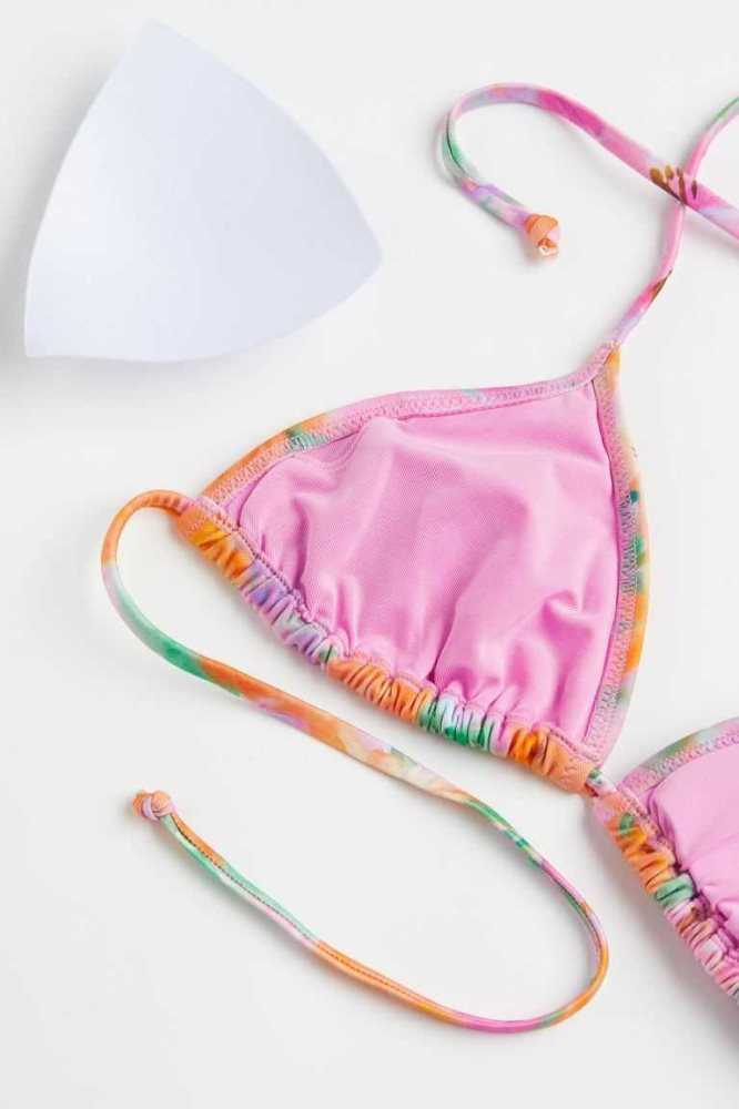 Ropa De Playa H&M Acolchado triangle bikini top Mujer Rosas Claro | 309275ULD