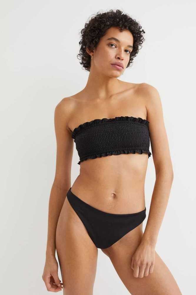 Ropa De Playa H&M Smocked Bandeau Bikini Top Mujer Negros | 846957HRO