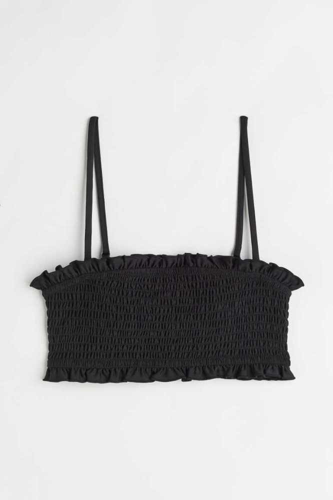 Ropa De Playa H&M Smocked Bandeau Bikini Top Mujer Negros | 846957HRO