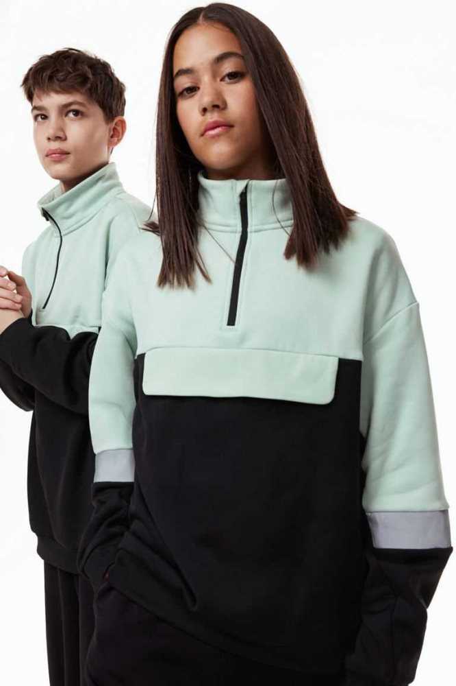 Ropa Deportiva H&M Half-zip Top Niños Negros Verde Menta Verdes | 713569FVM