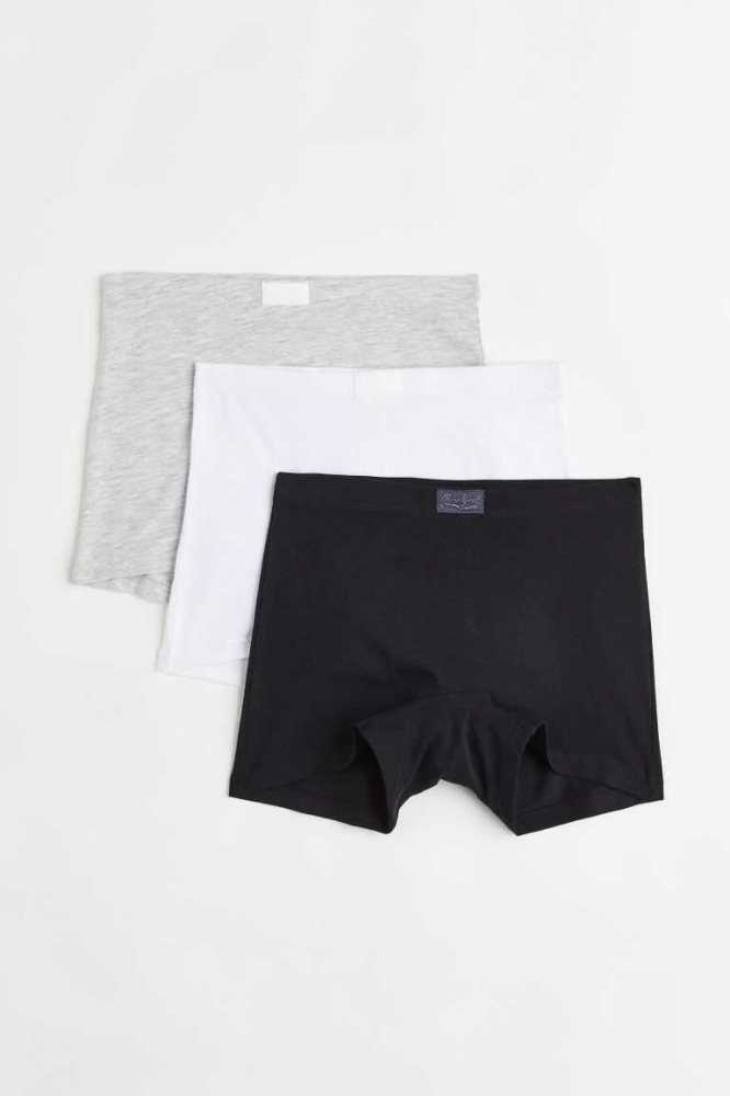 Ropa Interior H&M 3-pack Algodon Boxer Briefs Niños Negros Blancos Grises | 564132UER