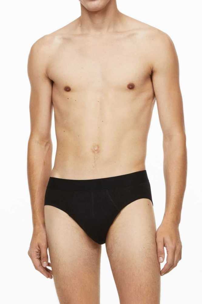 Ropa Interior H&M 3-pack Algodon Briefs Hombre Negros | 530891QFZ