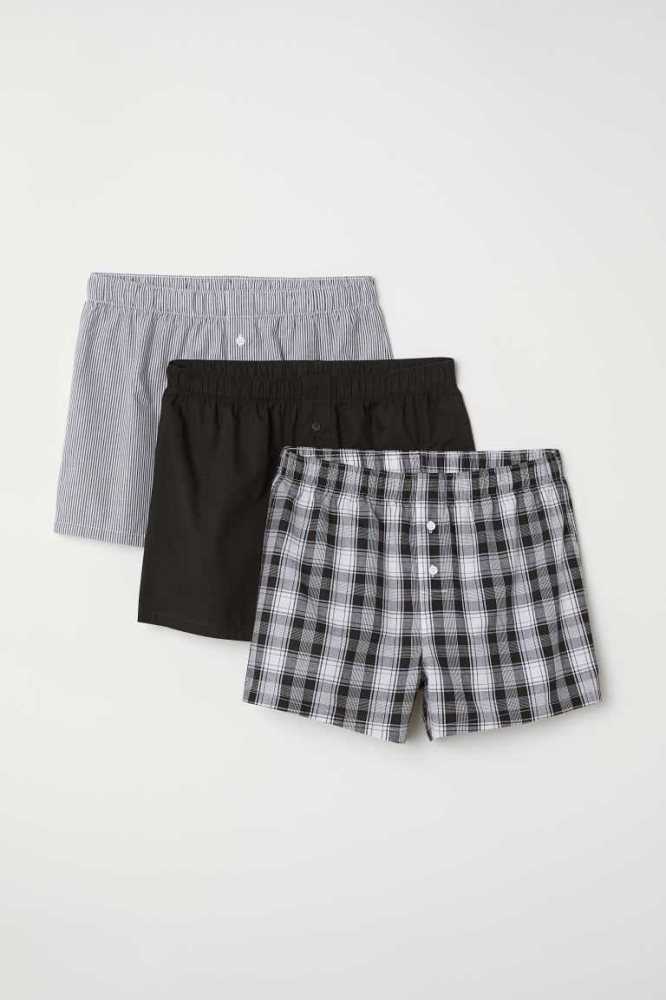 Ropa Interior H&M 3-pack Woven Algodon Boxer Shorts Hombre Azules Claro | 085974LCW