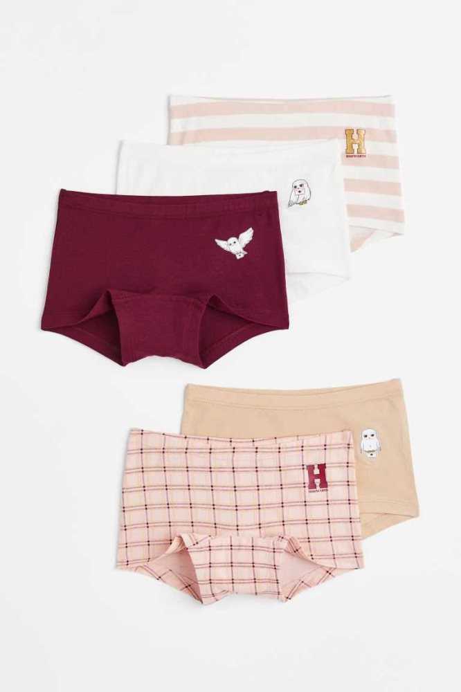 Ropa Interior H&M 5-pack Algodon Boxer Briefs Niños Rojos Oscuro | 973856QIA