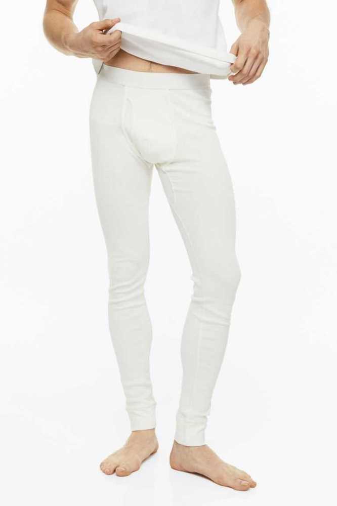 Ropa Interior H&M Acanalado Algodon Long Johns Hombre Blancos | 756809XLA