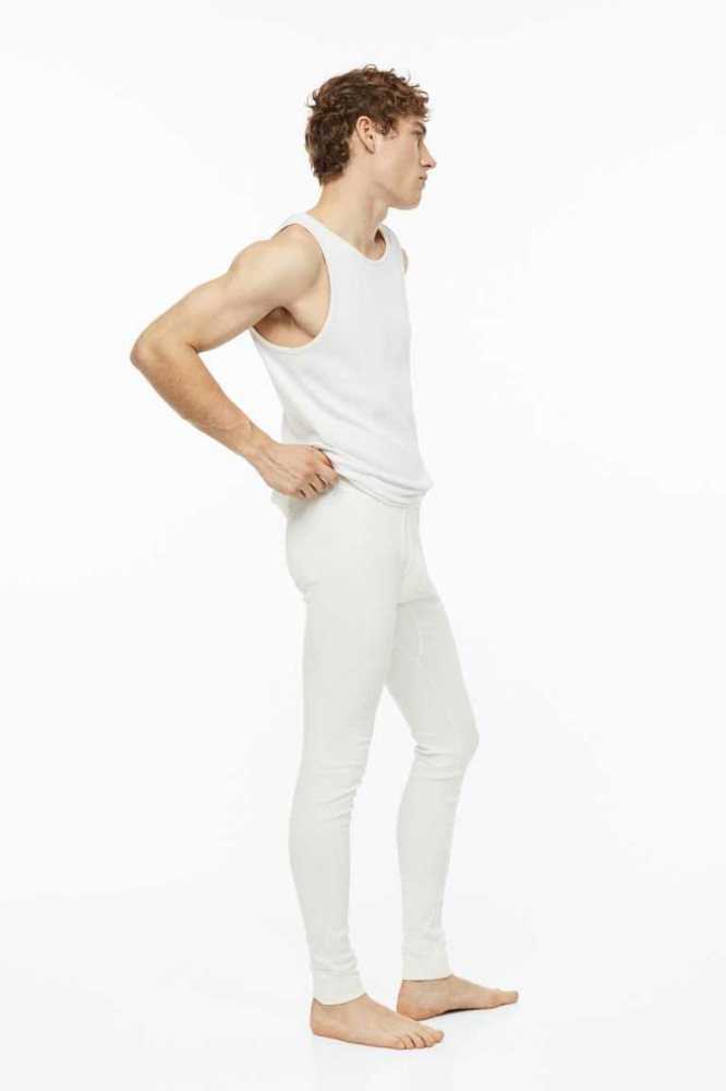 Ropa Interior H&M Acanalado Algodon Long Johns Hombre Blancos | 756809XLA