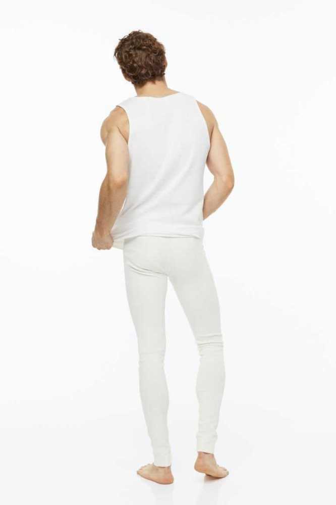 Ropa Interior H&M Acanalado Algodon Long Johns Hombre Blancos | 756809XLA