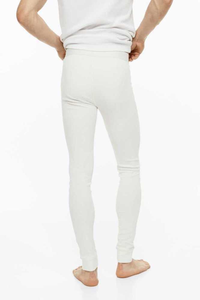 Ropa Interior H&M Acanalado Algodon Long Johns Hombre Blancos | 756809XLA