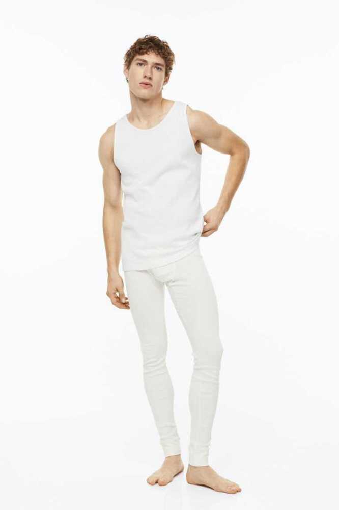 Ropa Interior H&M Acanalado Algodon Long Johns Hombre Blancos | 756809XLA