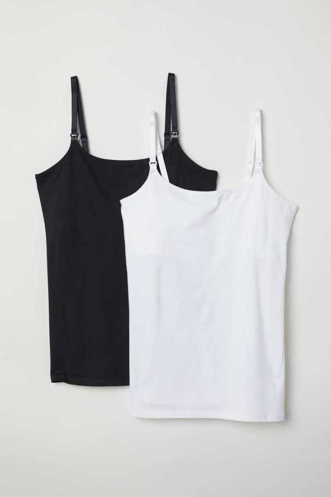 Ropa de Premamá H&M MAMA 2-pack Nursing Tank Tops Mujer Negros Blancos | 765134XZK