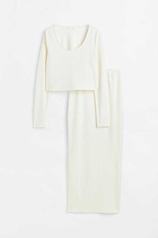 Ropa de Premamá H&M MAMA 2-piece Crinkled Jersey Set Mujer Creme | 572130ZKA