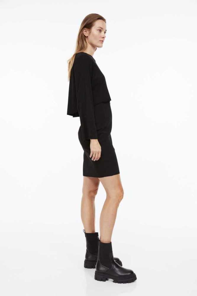 Ropa de Premamá H&M MAMA Acanalado Nursing Vestido Mujer Negros | 256081OXD