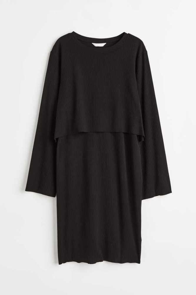 Ropa de Premamá H&M MAMA Acanalado Nursing Vestido Mujer Negros | 256081OXD