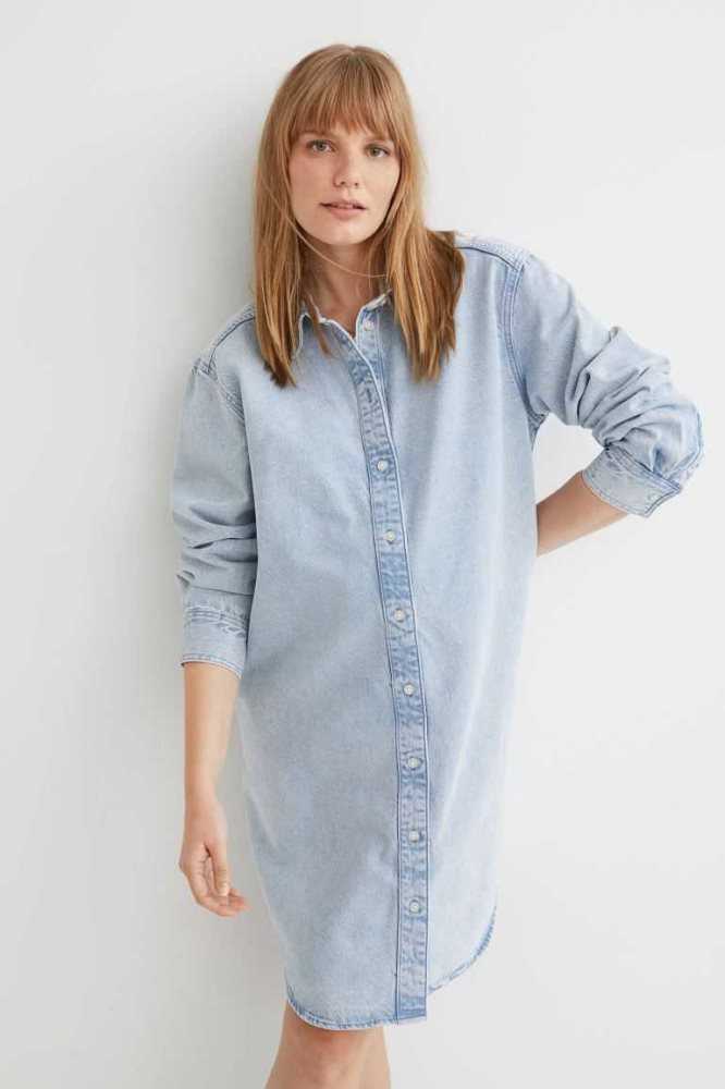 Ropa de Premamá H&M MAMA Denim Shirt Vestido Mujer Azules | 502493PDF