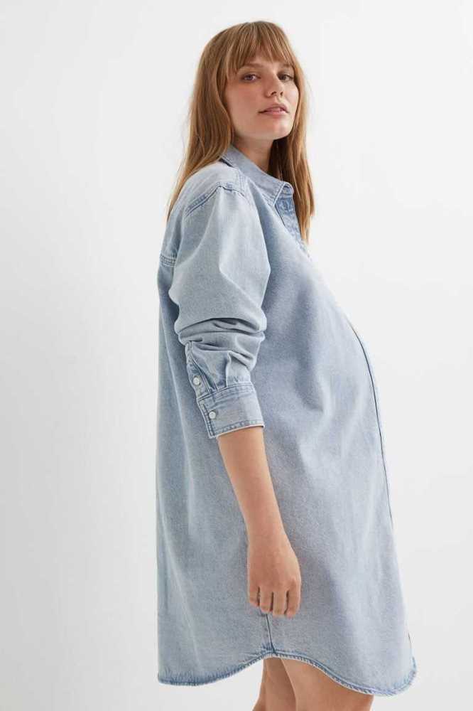 Ropa de Premamá H&M MAMA Denim Shirt Vestido Mujer Azules | 502493PDF