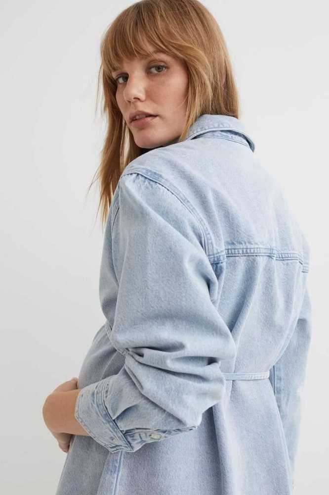 Ropa de Premamá H&M MAMA Denim Shirt Vestido Mujer Azules | 502493PDF