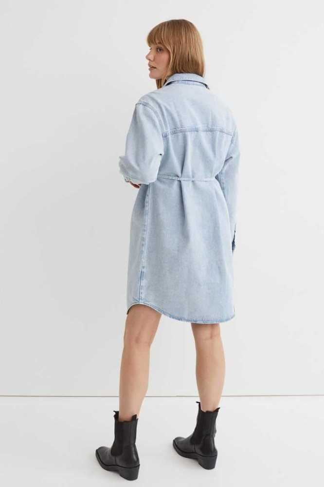 Ropa de Premamá H&M MAMA Denim Shirt Vestido Mujer Azules | 502493PDF