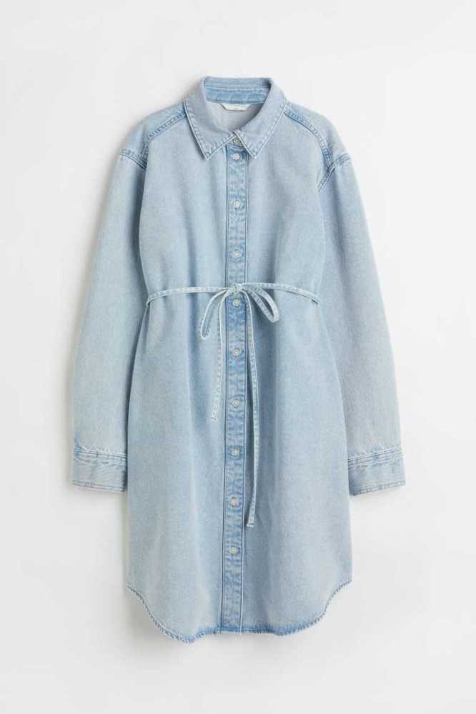 Ropa de Premamá H&M MAMA Denim Shirt Vestido Mujer Azules | 502493PDF