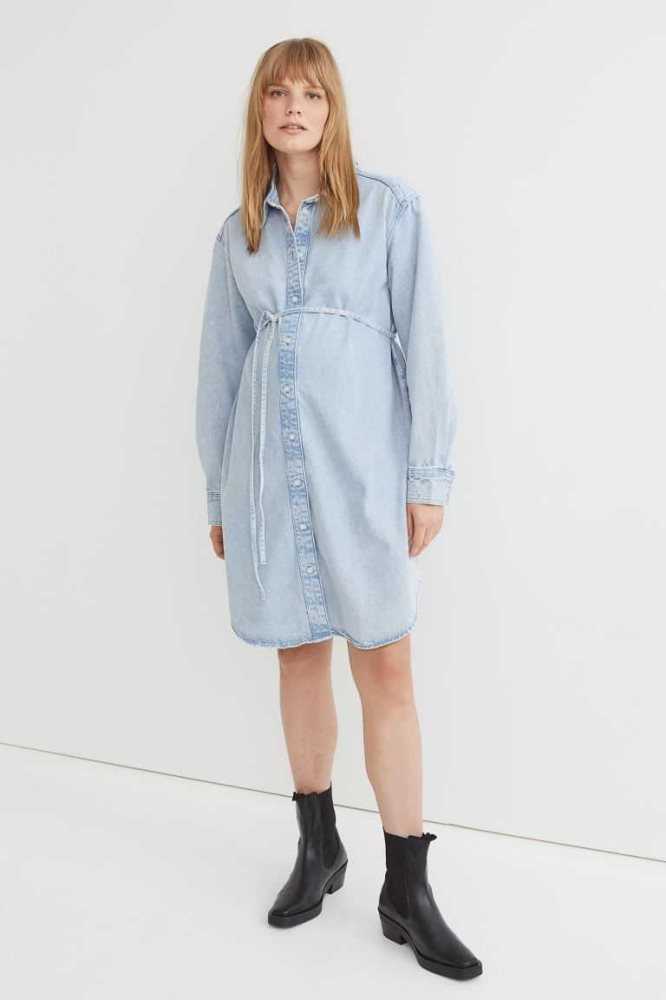 Ropa de Premamá H&M MAMA Denim Shirt Vestido Mujer Azules | 502493PDF