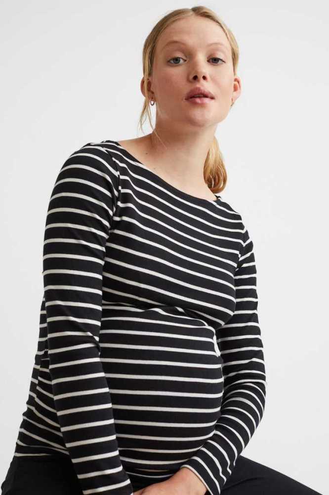 Ropa de Premamá H&M MAMA Long-sleeved Algodon Top Mujer Negros | 241569UXG