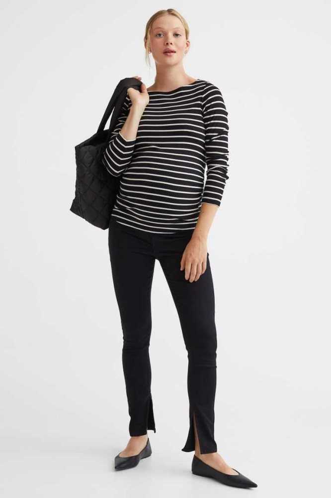 Ropa de Premamá H&M MAMA Long-sleeved Algodon Top Mujer Negros | 241569UXG