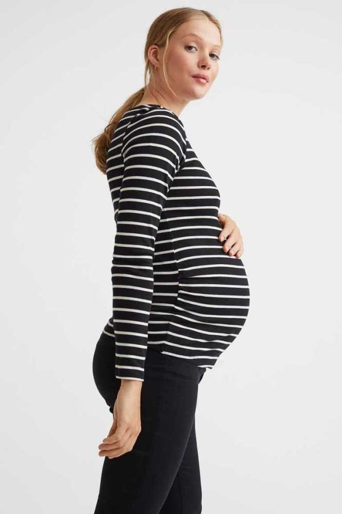 Ropa de Premamá H&M MAMA Long-sleeved Algodon Top Mujer Negros | 241569UXG