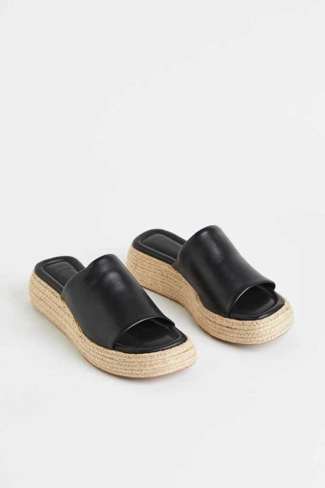 Sandalias H&M Gamuza Alpargata Slip-on Mujer Negros | 786093PST